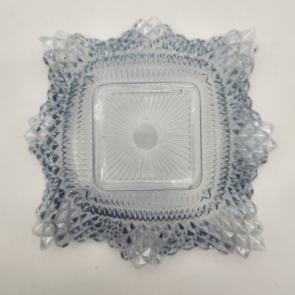 Vintage Indiana Glass Ice Blue Diamond Point Sawtooth Ruffle Pressed Glass Dish - Picture 10 of 10